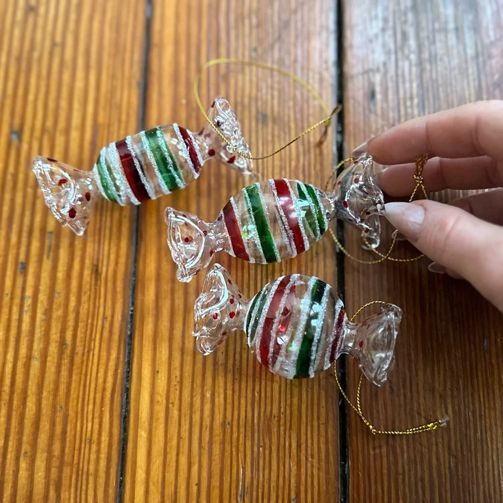 Set of 3 vintage Glass Peppermint Candy Ornaments
